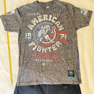 American Fighter Large Mens T-shirt Gray with Red White and Blue